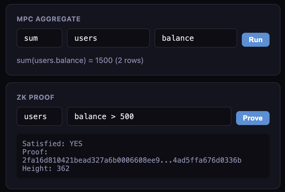 MPC sum aggregate and ZK proof generation